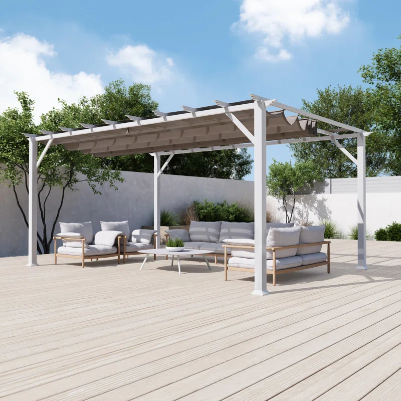 Paragon-Outdoor Florence 11 Ft. W x 16 Ft. D Aluminum Pergola in White Powder-Coated Finish with Adjustable Canopy