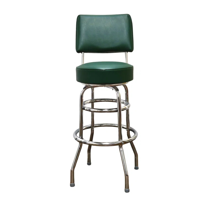 Retro Home Double Ring Upholstered Swivel Bar Stool with Back