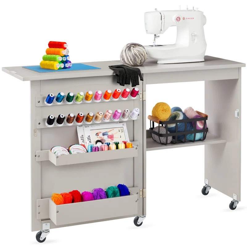 Best Choice Products 46'' x 16'' Sewing Table with Sewing Machine Platform and Wheels