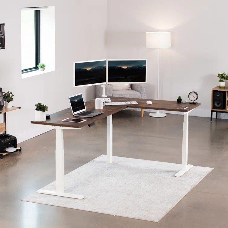 Vivo VIVO White Electric Motor Height Adjustable Corner 3 Leg Standing Desk Frame (Frame Only)