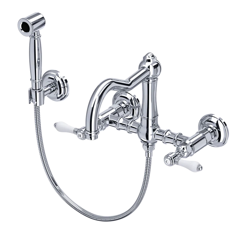 Rohl A1456LPWSAPC-2 Acqui Wall Mount Bridge Kitchen Faucet With Sidespray And Column Spout