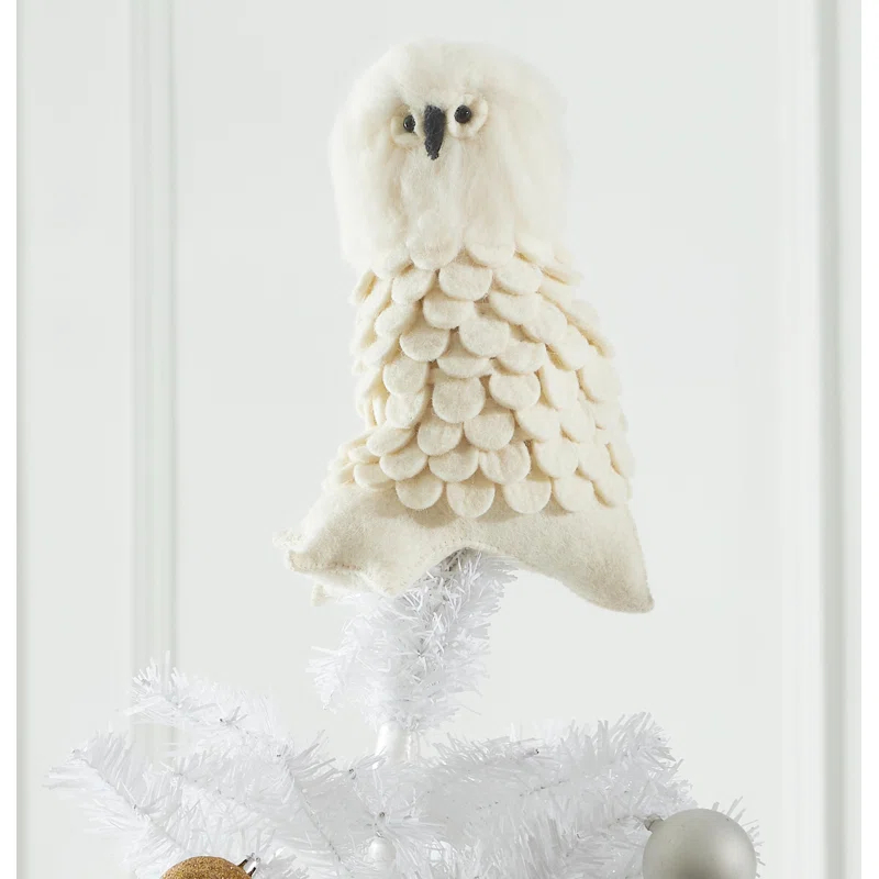 Arcadia Home Snowy Owl Handmade Hand Felted Wool Christmas Tree Topper