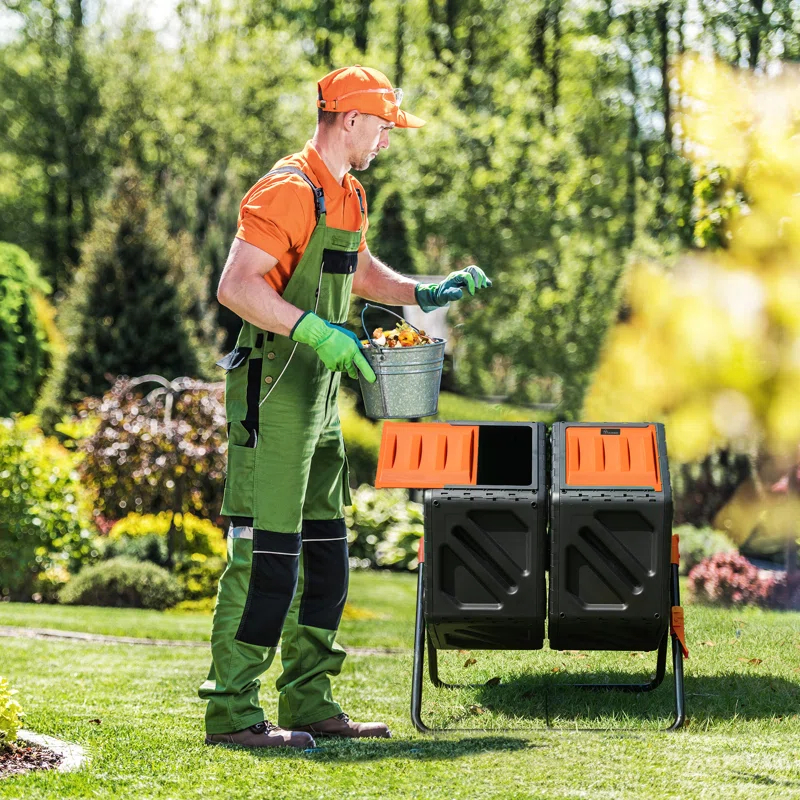 YITAHOME 34 Gal. Large Outdoor Dual Chamber Tumbler Composter