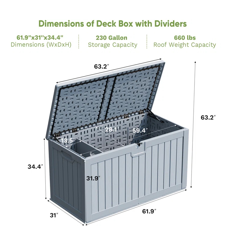 Patiowell 230 Gallons Water Resistant Resin Lockable Deck Box