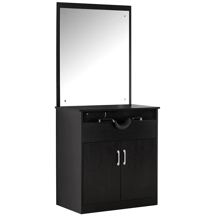 BarberPub Backwash Shampoo Bowl Chair Station with Mirror Salon Styling Cabinet
