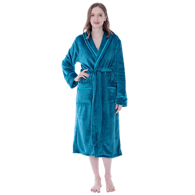 Everly Quinn Fleece Mid-Calf Bathrobe with Pockets
