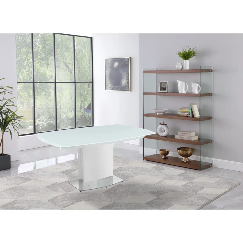 Chintaly Imports Contemporary Extendable White Glass Dining Table