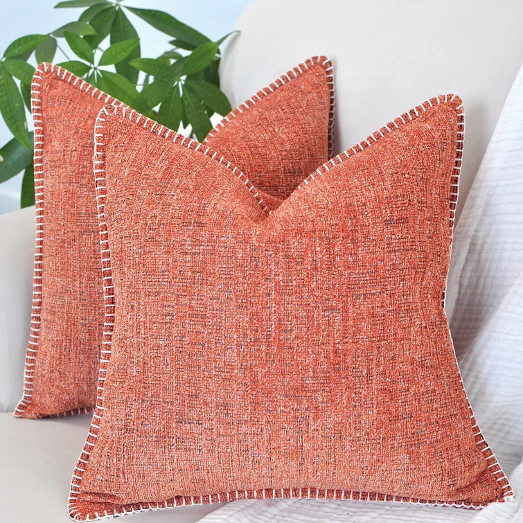 Oveesha Soft Chenille Throw Pillow Covers With Stitched Edge (Set of 2)
