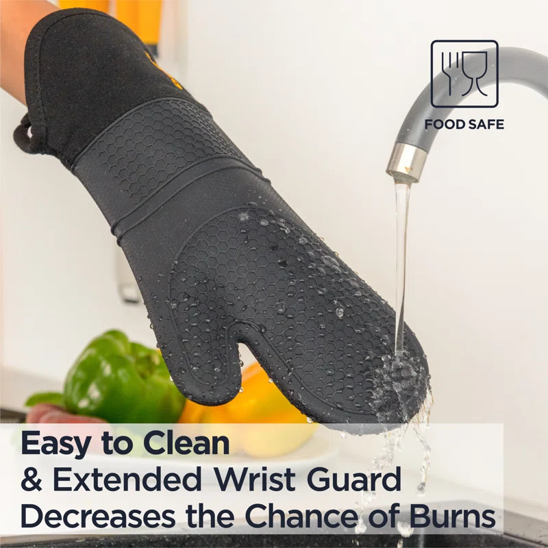 DEISS Deiss Pro 2-piece Heat and Stain Resistant Silicone Oven Mitts for Cooking