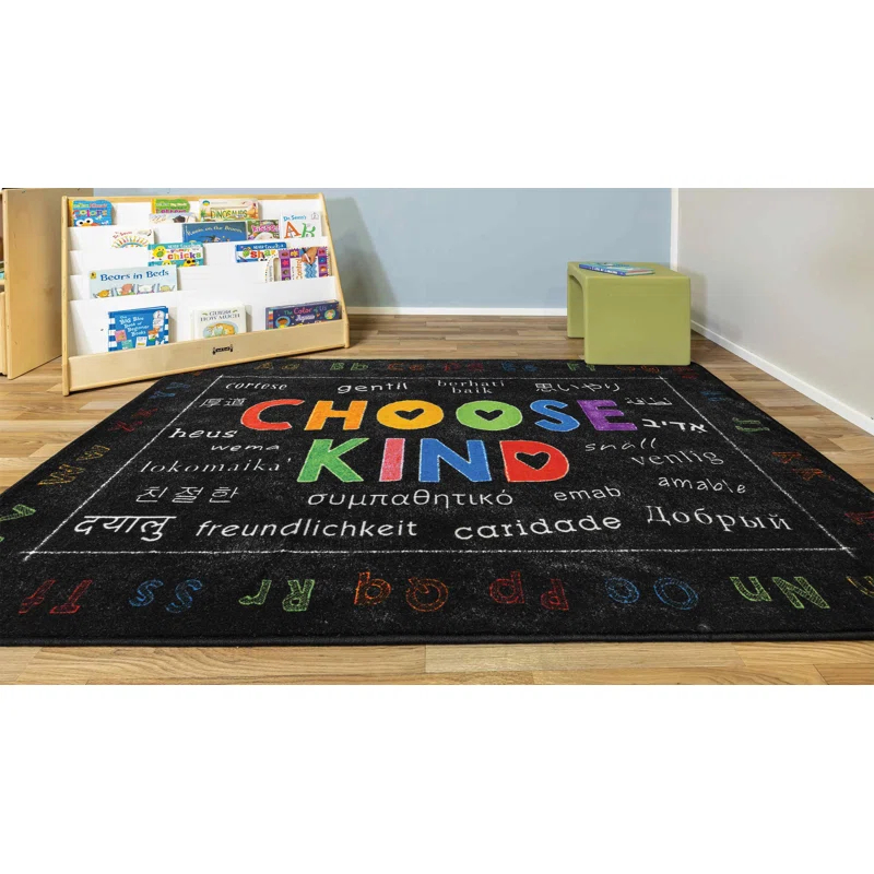 Carpets for Kids Chalkboard Choose Kind Black/Blue Tufted Area Rug