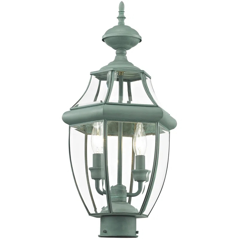 Lighting Lumens 2 Light Verdigris Outdoor Post Lantern Pendant - Clear Beveled Glass Shade