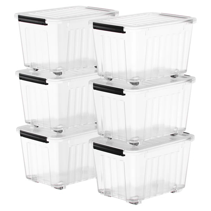 APPENIN WINTER PARK CORP 72 Quart Plastic Storage Bin, Stackable And Nestable Storage Boxes With Lids And Secure Latching Buckles, Large Storage Container (Clear, 72Quart-6Pack)