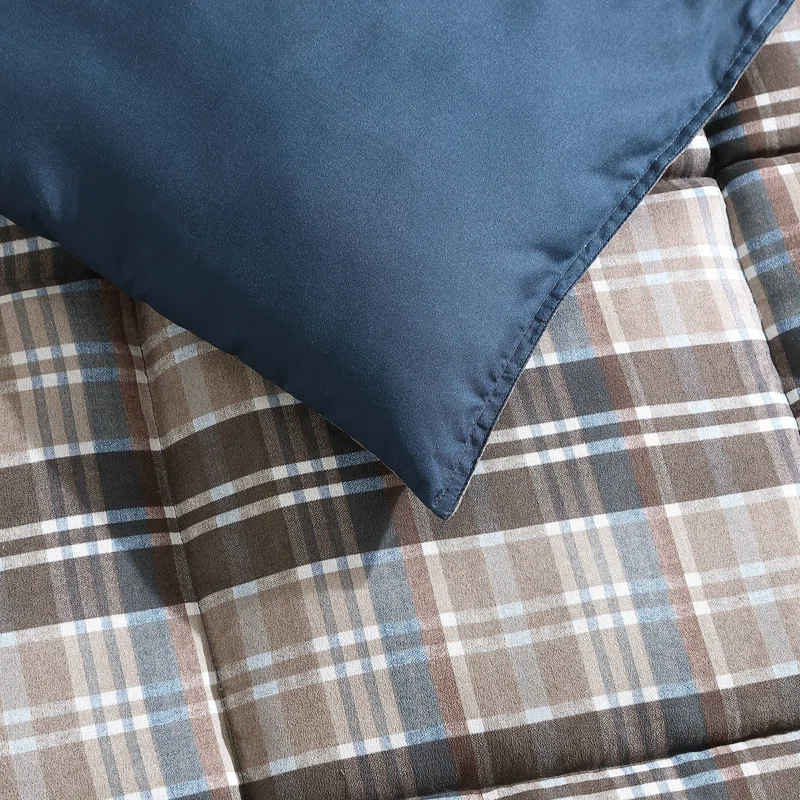 Eddie Bauer Rugged Plaid Brown Microsuede Reversible Duvet Cover Set