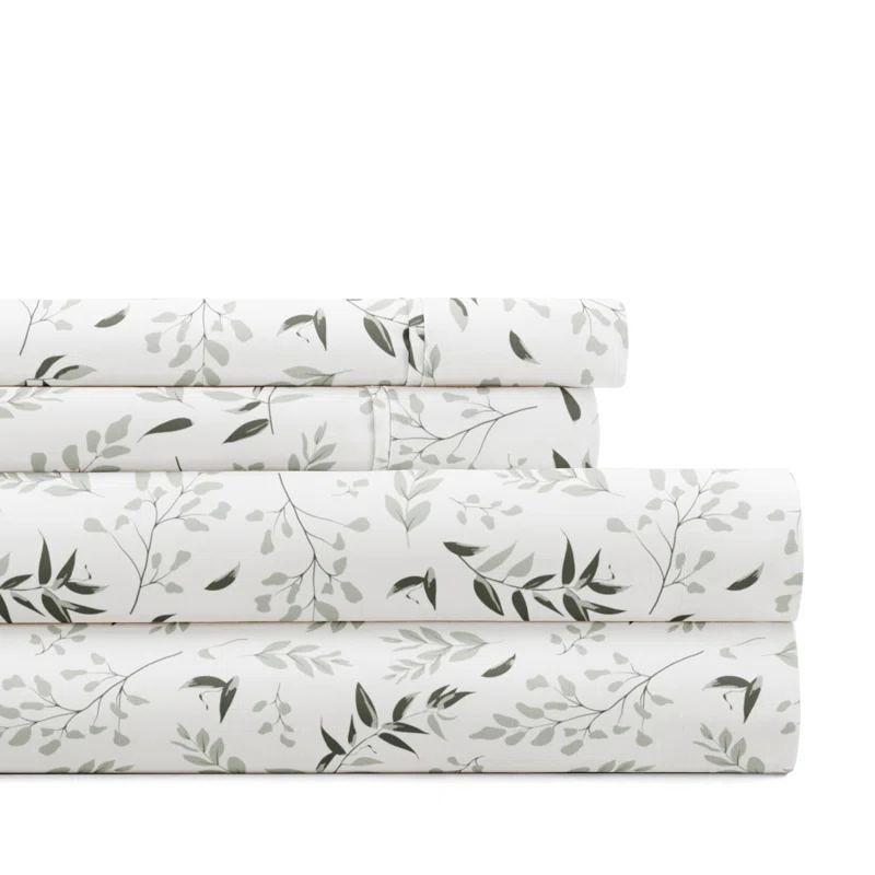 4 Piece Sheet Set Patterned Microfiber Ultra Soft Bedding in Floral Dream