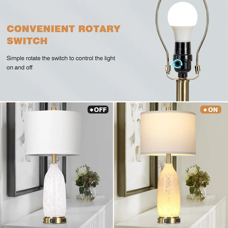 26" Modern Clear Glass Table Lamps Set Of 2,Nightstand Lamp With USB A+C Ports & AC Outlet,Bedside Lamps With 3-Way Dimmable Touch Control Night Light For Bedroom Living Room(Bulbs Included)