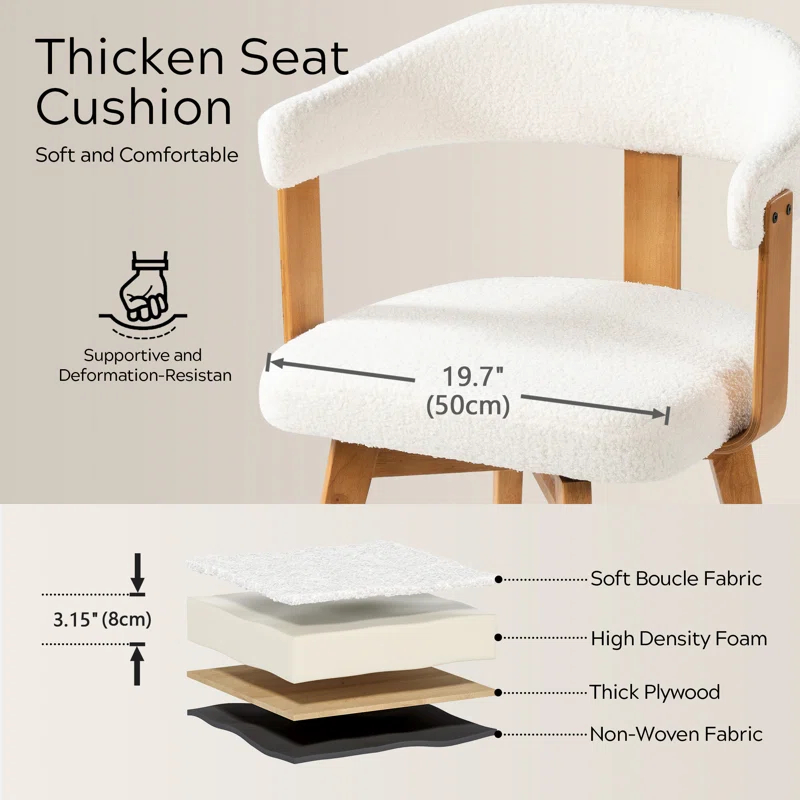 Corrigan Studio® Set Of 4  Swivel Boucle Dining Chairs With Arms And Wood Legs