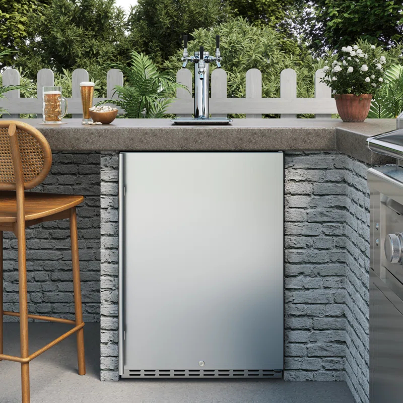 EdgeStar EdgeStar Outdoor Party 6.62 Cubic Feet Silver Outdoor Triple Tap Freestanding Kegerator with Door Lock and Adjustable Temperature