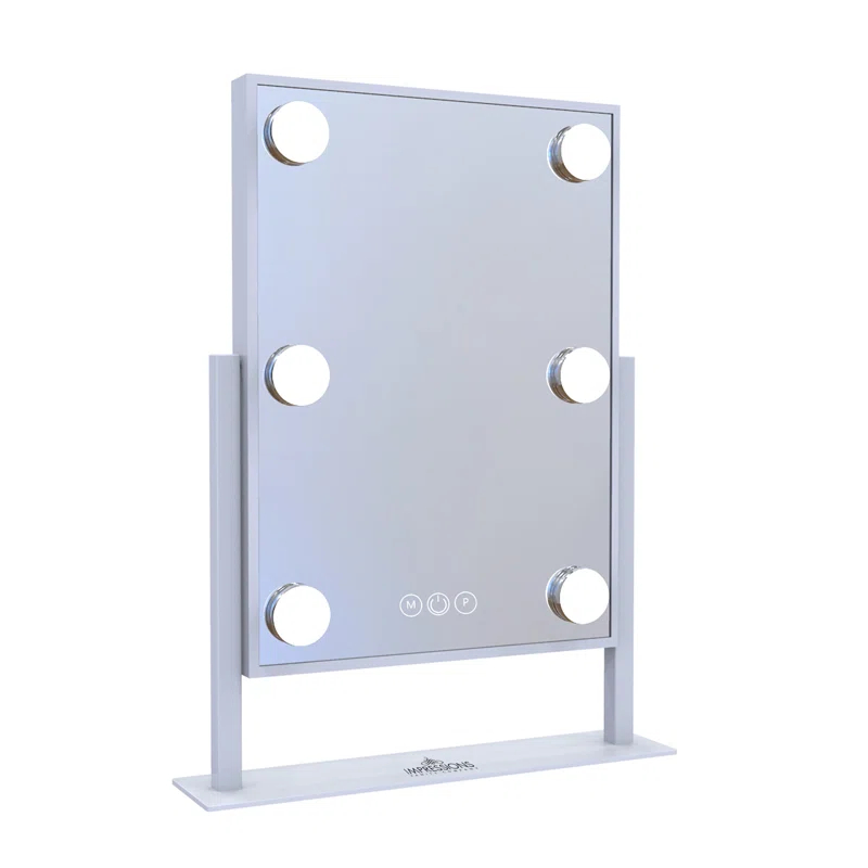 IMPRESSIONS VANITY · COMPANY Hollywood Tri Tone Makeup Mirror with 6 LED Bulbs and 360 Degree Swivel, Soft Touch Sensor Dimmer Switch