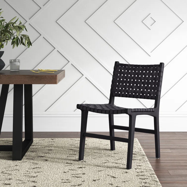 Valeria Top Grain Woven Leather with Teak Frame Dining Side Chair