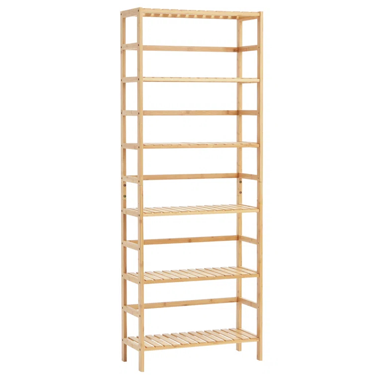 VEVOR Bamboo Bookshelf 6 Tiers Bamboo Ladder Bookcase Rectangle Storage Rack