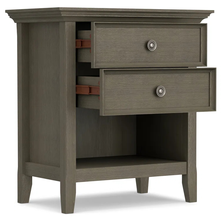 Simpli Home Amherst 24"W 2-Drawer Solid Wood Nightstand with Open Shelf