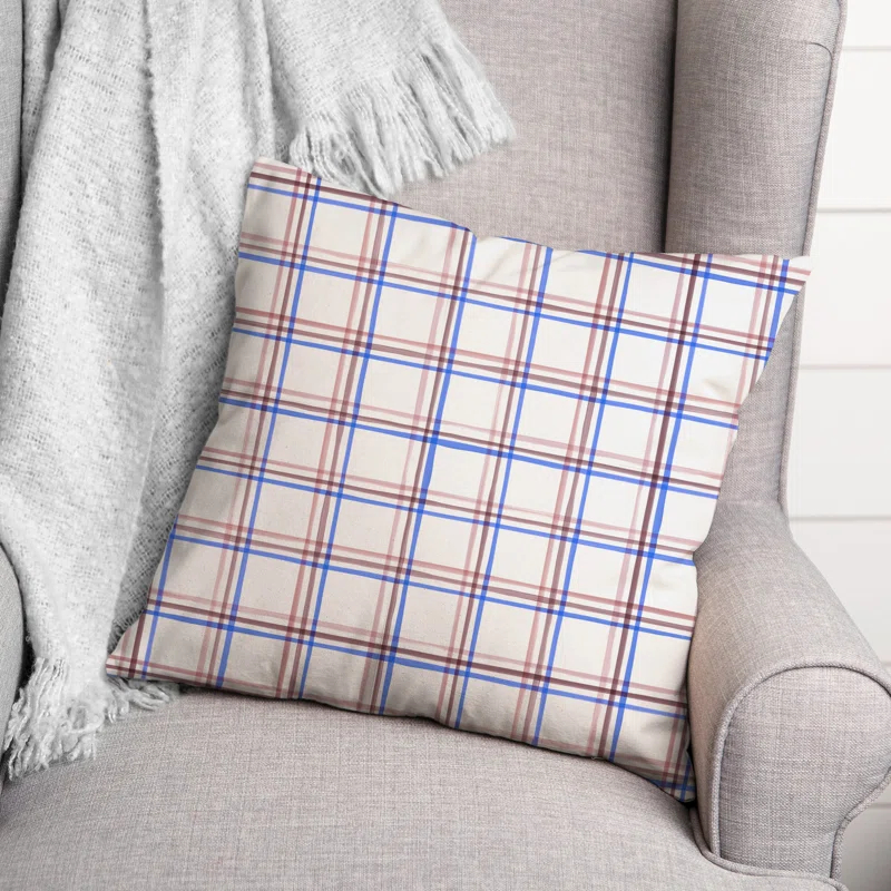 Plaid Indoor/Outdoor Reversible Throw Pillow