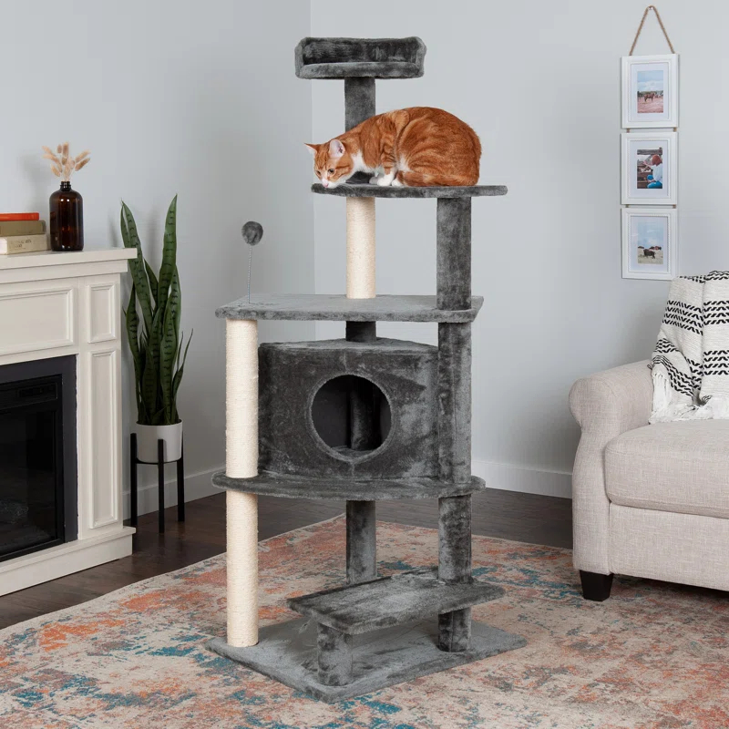 FurHaven Tiger Tough Platform House Playground - Gray, 60"