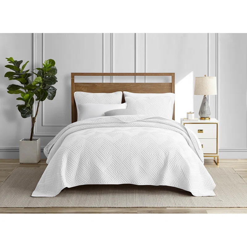 DESIGN STUDIO Garment Wash Grid All-Season Reversible Soft Microfiber Quilt Set