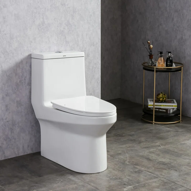 1-Piece 0.8/1.28 GPF Dual Flush Elongated Modern Toilet Soft Closing Seat, Quick Release In White Seat Included
