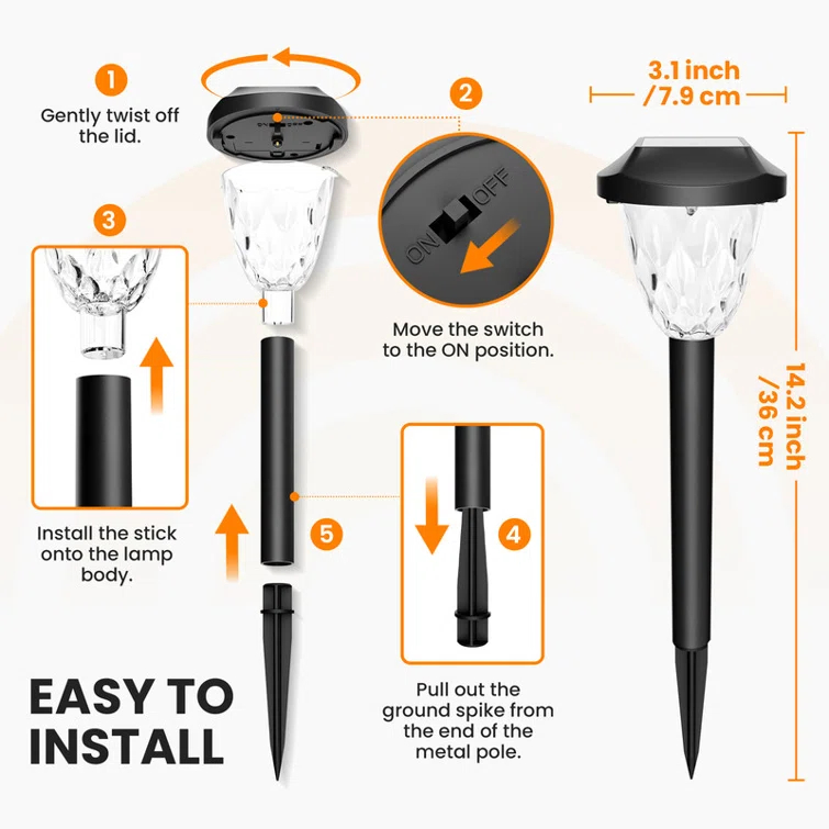 gigalumi 12 Pack Solar Pathway Lights, Waterproof Auto On/Off Outdoor Solar Lights for Garden,Walkway and Driveway,2800K