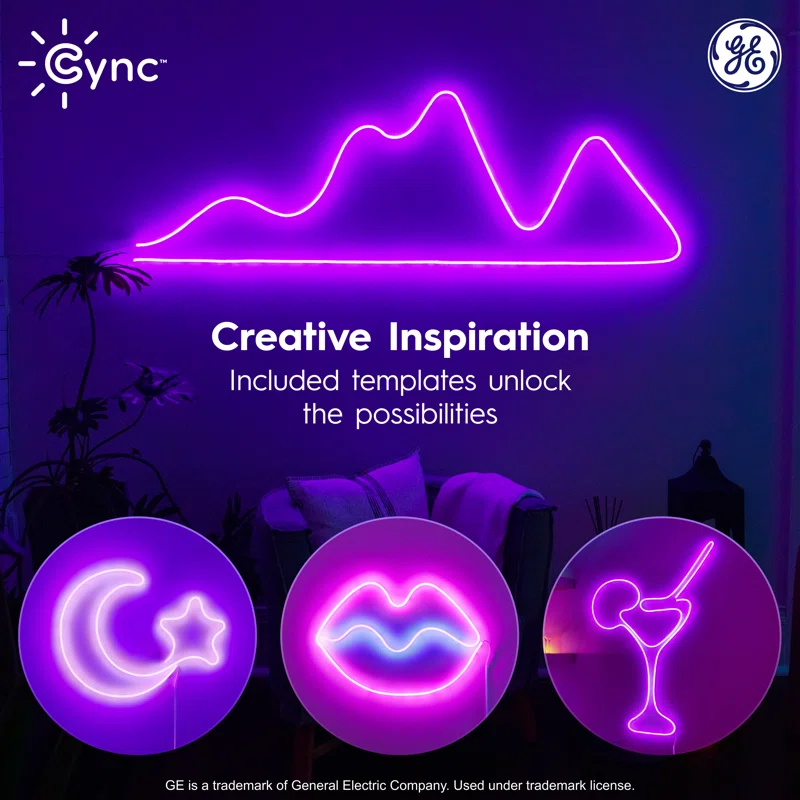 GE Lighting GE Cync Dynamic Effects Smart Neon Shape Light, Color Changing WiFi Lights, 16ft