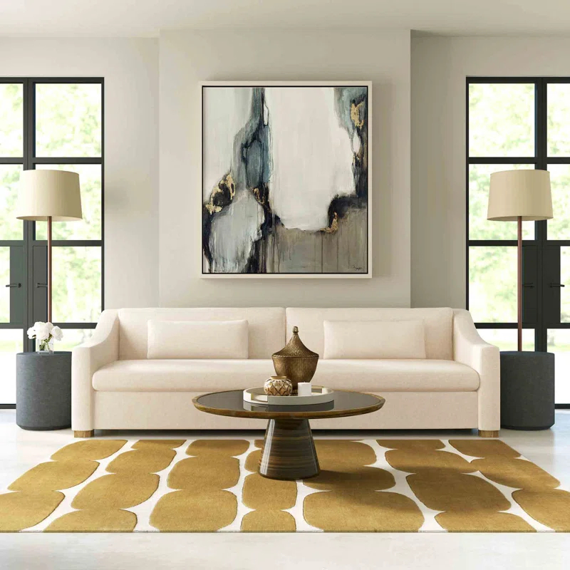 LOOMY Brick Road Handmade Tufted  Wool/Cotton Mustard Yellow/Ivory Area Rug