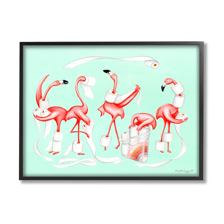 Stupell Industries " Silly Flamingos Toilet Paper Rolls Bathroom Illustration " by Amelie Legault
