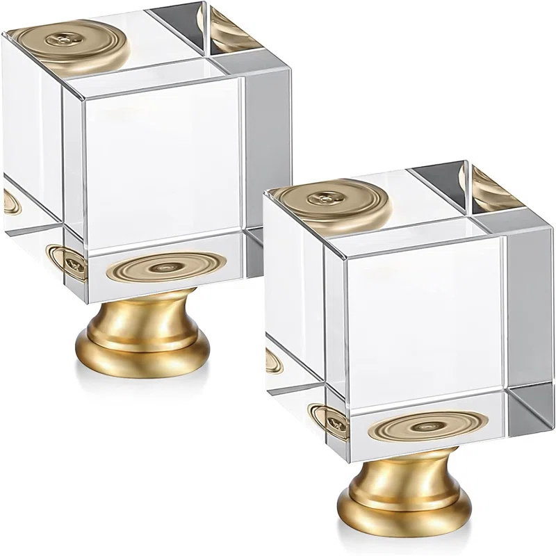 House of Hampton® 2 Pieces Cube Crystal Lamp Finial Clear Square Lamp Finial Cap with Chromed Base