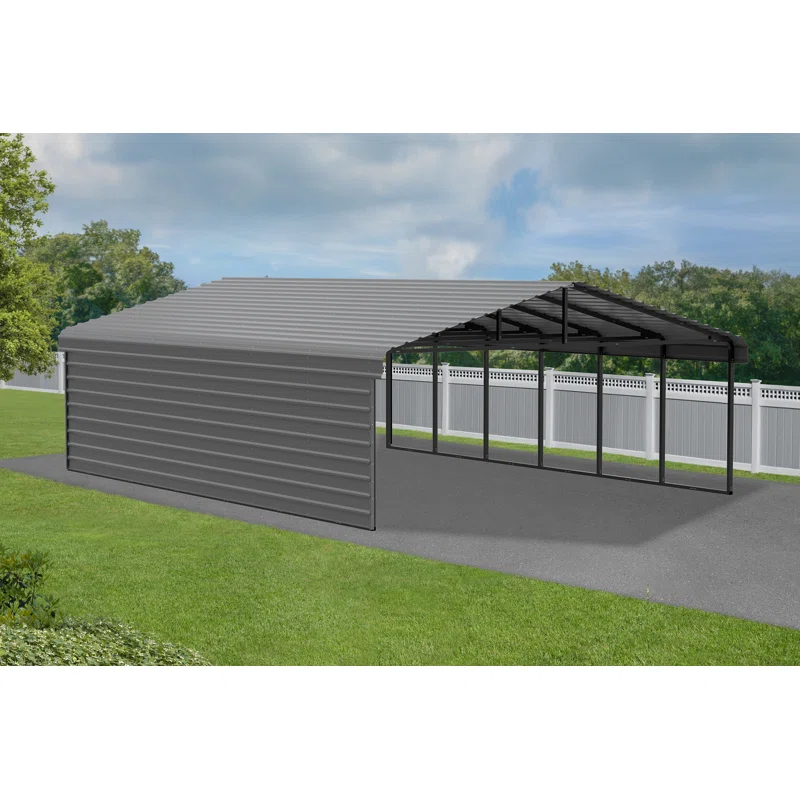 Arrow 29 x 20 ft Eggshell Carport with 1-sided Enclosure