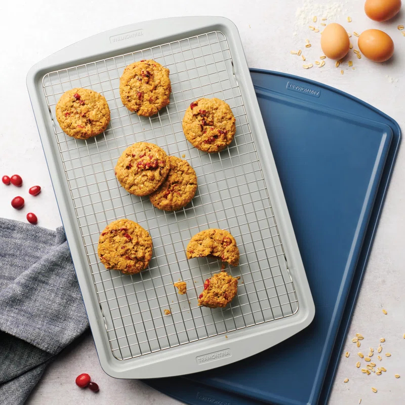 Tramontina Tramontina Rise 3-piece Ceramic Baking Pans Set, Non Stick Cookie Sheets For Baking With Cooling Rack – Pfas-free, Aluminized Steel, Dishwasher-safe