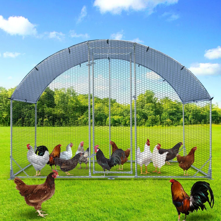 Tucker Murphy Pet™ Large Garri Metal Chicken Run with Waterproof and Anti-UV Cover, Dome Shaped Walk-in Fence Cage Hen House for Outdoor and Yard Farm Use, 9.2' x 6.2' x 6.5'