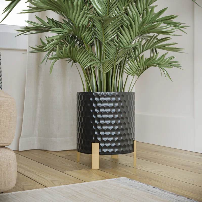 Aspire Ebony Mid Century Modern Indoor Metal Pot Planter 4-Leg Metal Base