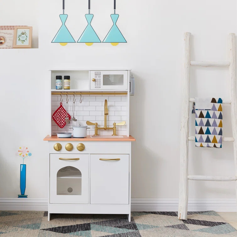 Teamson Kids Little Chef Boston Wooden Pretend Play Kitchen Set with Oven, Microwave and Acessory Set