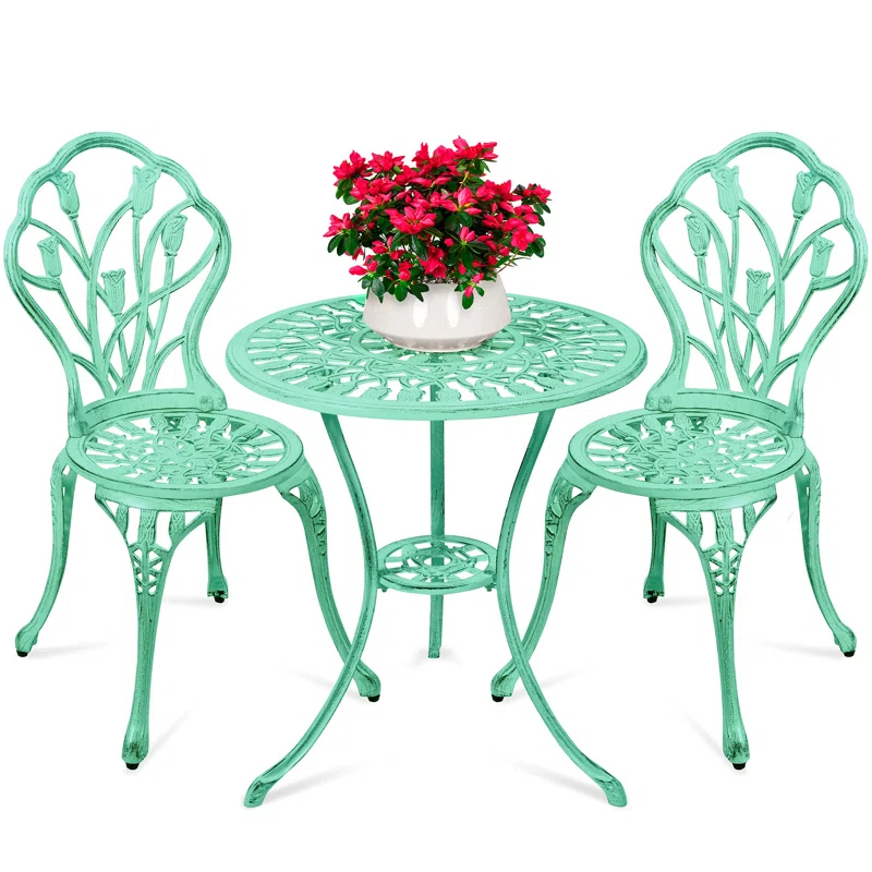Fleur De Lis Living Fleur De Lis Living 3-Piece Cast Aluminum Patio Bistro Furniture Set W/ Antique Finish - Copper