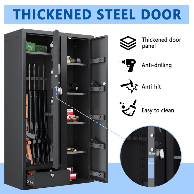 Kaer Kaer 15-20 Gun Safe,gun Safes For Home Rifle And Pistols,large Gun Safes For Home And Shotgun, Large Gun Safes For Home And Shotgun, Quick Access Shotguns Rifle Cabinet,with Drawer And Removable Shelf