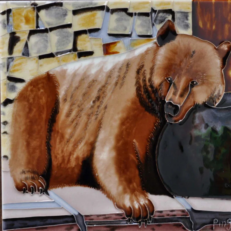 Continental Art Center 8x8" Ceramic Tile Brown Bear Wall Décor and Trivet Hot Plate