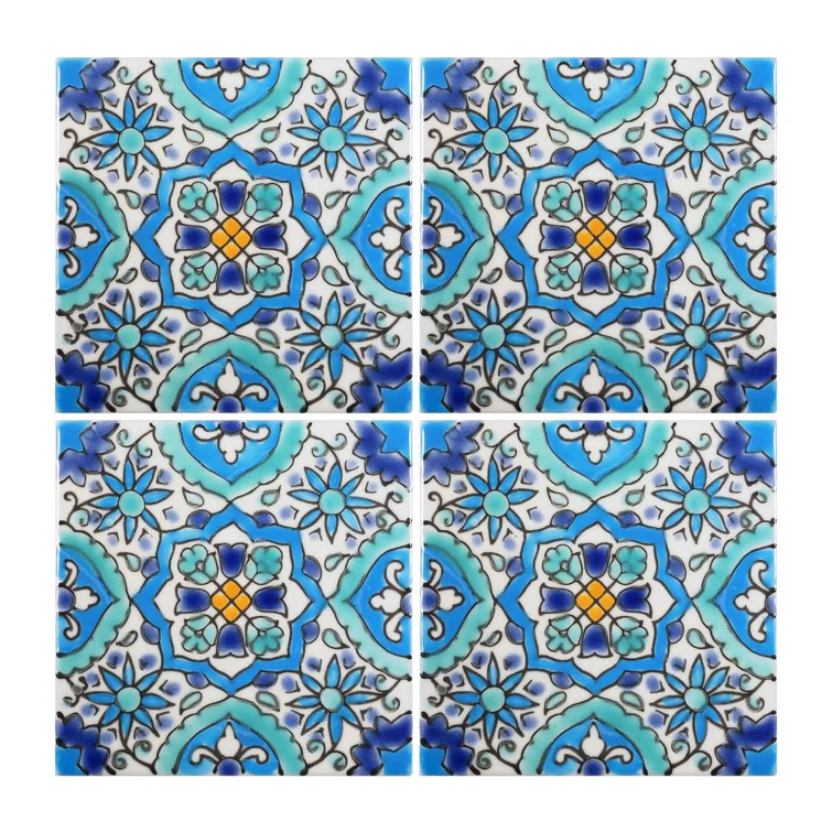 Casablanca Market Mediterranean 4'' x 4'' Hand Painted Ceramic Decorative Accent Tile