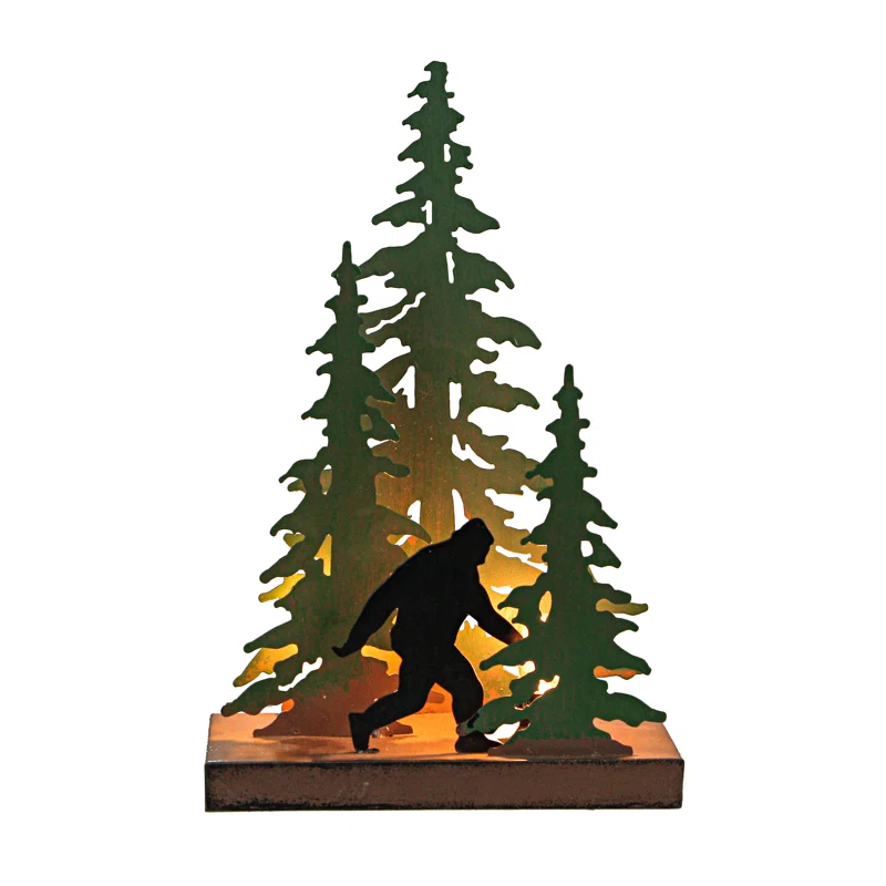 Millwood Pines Rustic Metal Rude Bigfoot In Forest Accent Lamp Decorative Sasquatch Home Decor