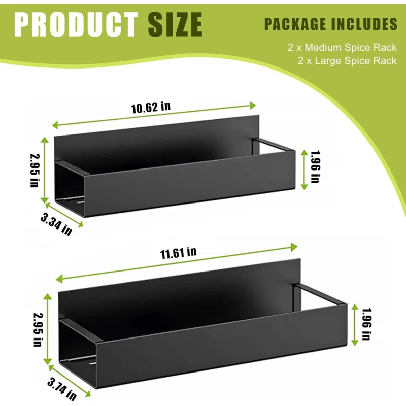 Textiles Hub 4 Pack Magnetic Spice Rack For Refrigerator, Moveable Magnetic Spice Organizer, Black Metal Strong Magnetic Shelf For Fridge And Microwave Oven, Space Saving For Kitchen