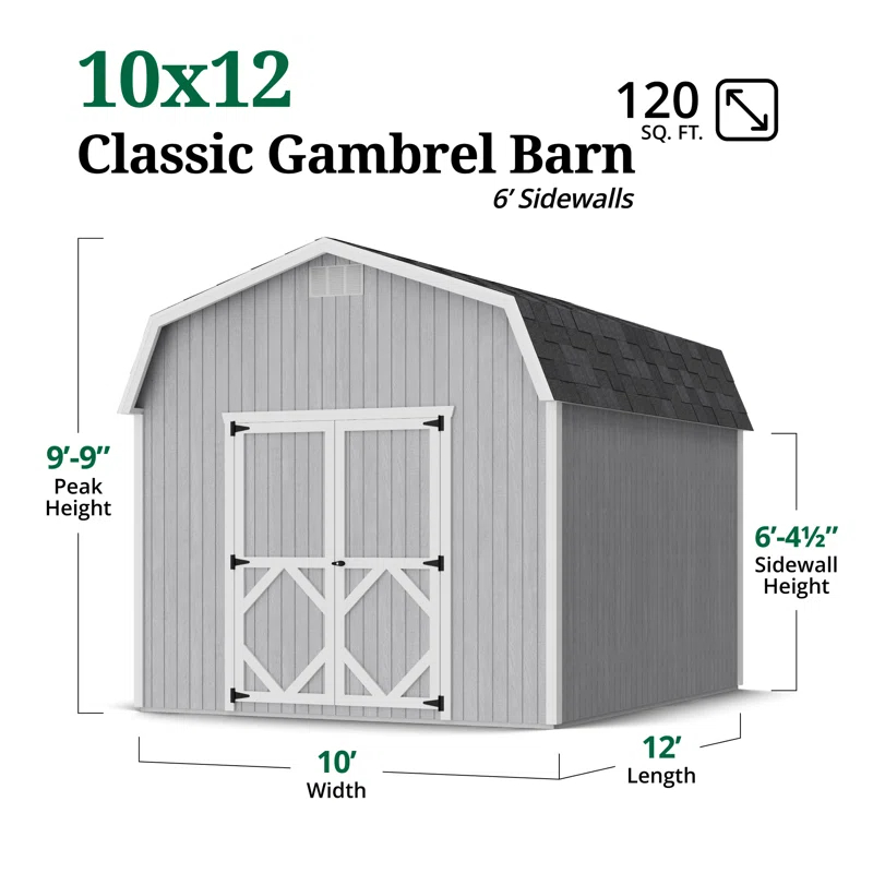 Little Cottage Co. Classic Gambrel Outdoor Wood Storage Barn with 6 ft. Sidewalls