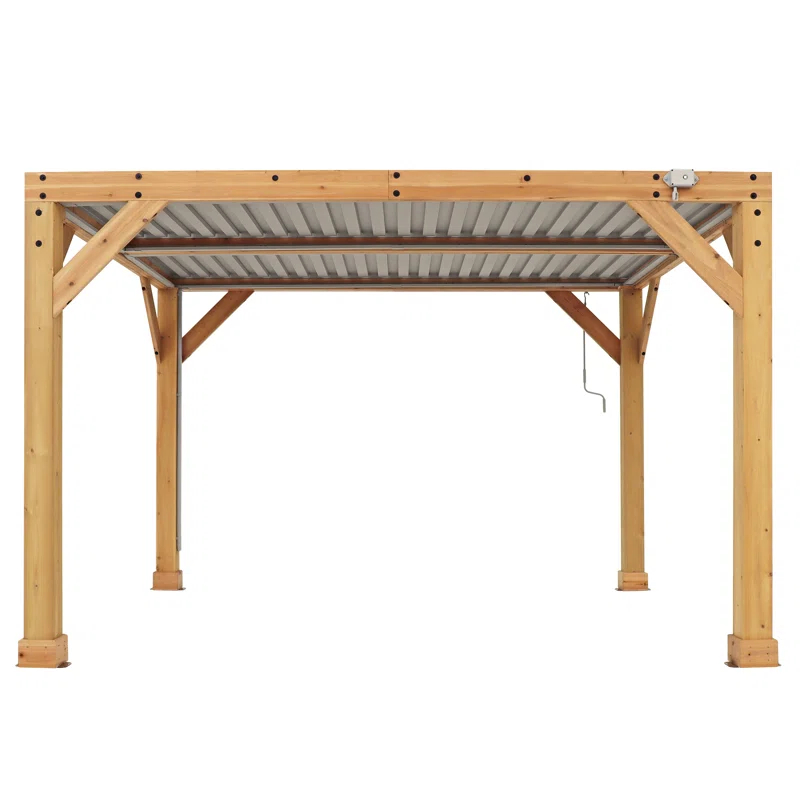 Yardistry 10' x 12' Meridian Louvered Pergola  Premium Cedar Wood Structure with Adjustable Aluminum Louvers and Built-In Gutter System for Outdoor Shade and Rain Protection