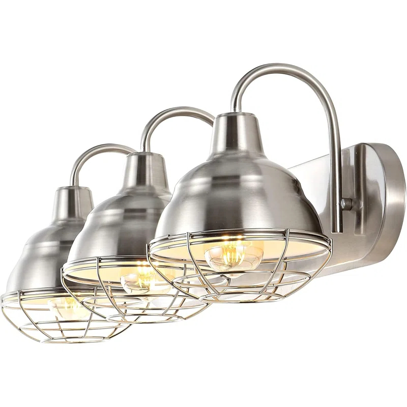 BEAUTY DEPOT 24.5" 3-Light Industrial Farmhouse Vanity Light, Nickel Finish, Led Bulbs Included, Modern Rustic Bathroom, Hallway, Living Room, Bedroom Mirror Cabinet Lighting