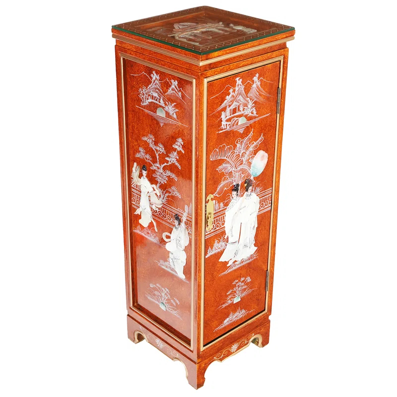 Bloomsbury Market Oriental lacquer Pedestal With Inlaid Mother of Pearl