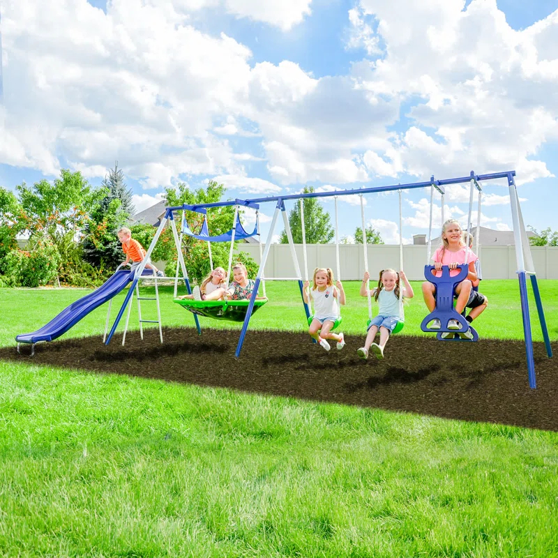 Sportspower Sportspower Outdoor Rosemead Metal Swing Set with Lifetime Warranty on 6' Double Wall Slide